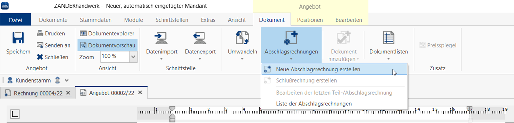 Wie erstelle ich in ZANDERhandwerk eine Abschlagsrechnung? – Fragen und